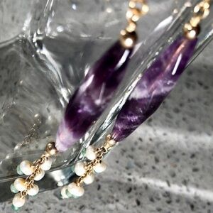 New Genuine Natural Bolivian Amethyst Brazilian Emerald Gold Filled Earrings
